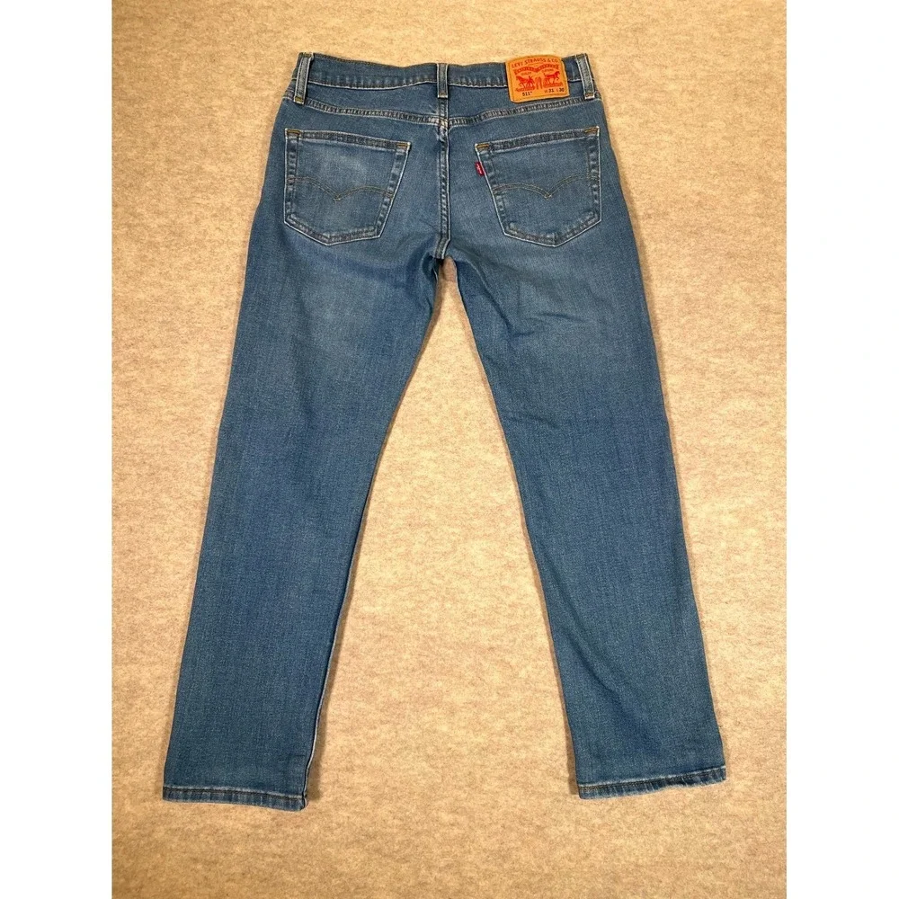 Levi's 511 Slim‎ Fit Jeans Mens 31x30 Blue Whiskering Denim Cotton Straight Leg